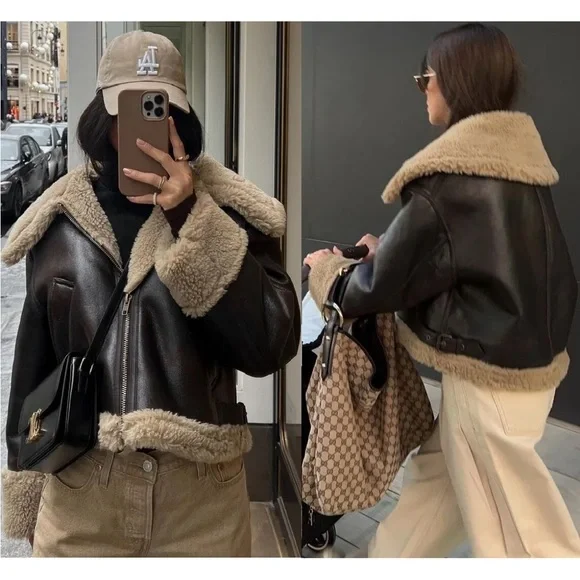 Zara double faced biker/ aviator jacket - Picture 4 of 13